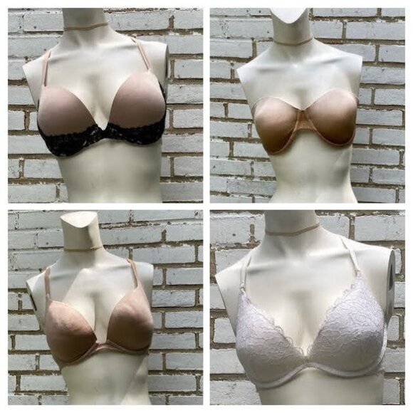 Victoria's Secret 34D Padded Push-Up bras Set of 4 Tan White Black Lace - Picture 1 of 15